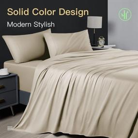 img 3 attached to 🛏️ Shilucheng Cooling Bamboo Full Size Bed Sheets Set - Silky Soft 1800 Thread Count, Breathable & Deep Pocket 4 Piece (Full, Beige)