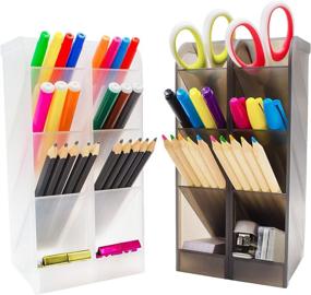 img 4 attached to 🖇️ STYLIO Office Desk Organizer Set. Pen &amp; Pencil Holder. Markers, Stationery Caddies Essential for Office/ Teacher Supplies. Translucent Black &amp; White Caddy Organizer Racks. Perfect for Desktops.