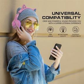 img 2 attached to 🎧 Midola Bluetooth 5.0 Wireless Over Ear Cat Light Foldable Stereo Gaming Music Headphones with AUX 3.5mm Mic Volume Control (Limited to 110-85 dB) - Suitable for Adults & Kids, Cellphones, Tablets, TVs, Games - B11 Pink