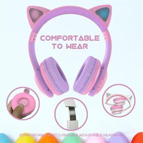 img 3 attached to 🎧 Midola Bluetooth 5.0 Wireless Over Ear Cat Light Foldable Stereo Gaming Music Headphones with AUX 3.5mm Mic Volume Control (Limited to 110-85 dB) - Suitable for Adults & Kids, Cellphones, Tablets, TVs, Games - B11 Pink