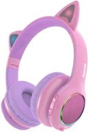 🎧 midola bluetooth 5.0 wireless over ear cat light foldable stereo gaming music headphones with aux 3.5mm mic volume control (limited to 110-85 db) - suitable for adults & kids, cellphones, tablets, tvs, games - b11 pink logo