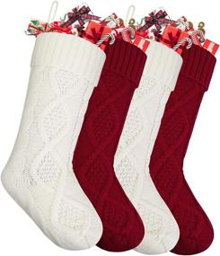 img 4 attached to 🎄 Coindivi Knit Christmas Stockings 4 Pack: Festive Red and White Stocking Kits for Trees, Door & Fireplace Decorations - Perfect for Holiday Family Party
