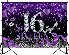 img 2 attached to 🎉 Sensfun Sweet 16 Серебряный Фиолетовый Фон с блеском боке: идеальное украшение для вечеринки девочек на 16-летие с бриллиантами, туфлями на высоком каблуке и реквизитом для фотосъемки "Sweet Sixteen"!