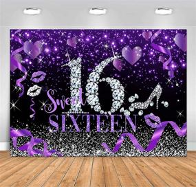 img 1 attached to 🎉 Sensfun Sweet 16 Серебряный Фиолетовый Фон с блеском боке: идеальное украшение для вечеринки девочек на 16-летие с бриллиантами, туфлями на высоком каблуке и реквизитом для фотосъемки "Sweet Sixteen"!