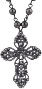 img 4 attached to 🔮 Lux Accessories Gothic Black Rosary Cross Pendant Necklace - Classic 80s Style, Beaded Design