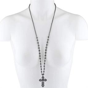 img 3 attached to 🔮 Lux Accessories Gothic Black Rosary Cross Pendant Necklace - Classic 80s Style, Beaded Design