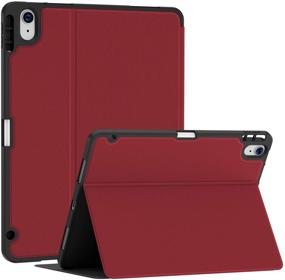 img 4 attached to 🔴 Premium Shockproof Soke Case for iPad Air 4th Generation 2020 - Red | Pencil Holder, Stand, Touch ID, 2nd Pencil Charging Compatible