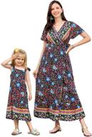 stylish mommy and me boho maxi dress: popreal floral wrap v-neck short sleeve summer outfit logo