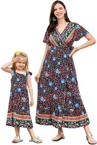 img 4 attached to Stylish Mommy and Me Boho Maxi Dress: PopReal Floral Wrap V-Neck Short Sleeve Summer Outfit