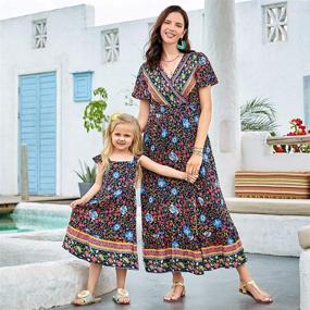 img 2 attached to Stylish Mommy and Me Boho Maxi Dress: PopReal Floral Wrap V-Neck Short Sleeve Summer Outfit