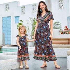 img 3 attached to Stylish Mommy and Me Boho Maxi Dress: PopReal Floral Wrap V-Neck Short Sleeve Summer Outfit