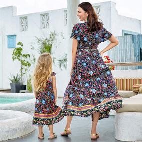 img 1 attached to Stylish Mommy and Me Boho Maxi Dress: PopReal Floral Wrap V-Neck Short Sleeve Summer Outfit