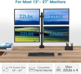 img 3 attached to 🖥️ HUANUO Quad Monitor Stand - Fully Adjustable Heavy Duty Desk Mount for 13-27 inch Computer Screens, Supports up to 22lbs per Arm, Full Articulation