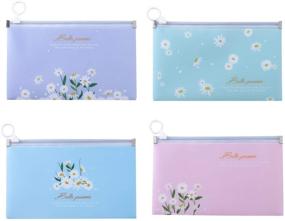 img 4 attached to 4-Pack Face Cover Storage Bag - Portable Metal Zipper Case - Envelope Letter Size - Foldable Bag Organizer - Clip Keeper Folder Storage Box - Office Storage Clip 8.7 x 5 inches (Daisy)