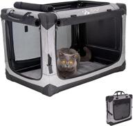 🐶 multipurpose gpr portable folding dog soft crate: indoor & outdoor travel kennel cat carrier with 3-door mesh, strong steel frame & locking zippers (l：32"x23"x23", gray) логотип