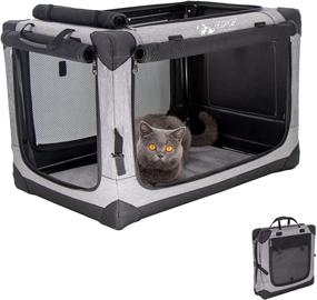 img 4 attached to 🐶 Multipurpose GPR Portable Folding Dog Soft Crate: Indoor & Outdoor Travel Kennel Cat Carrier with 3-Door Mesh, Strong Steel Frame & Locking Zippers (L：32"x23"x23", Gray)