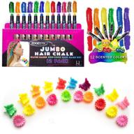 🌈 jumbo hair chalk pens for kids - rainbow colors - washable & safe - 200% more color per pen - scented - party hair color, girls gift, kids toy - 12 vibrant shades - ideal birthday gift for girls logo