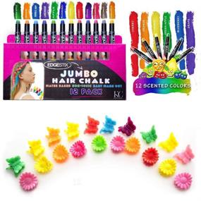 img 4 attached to 🌈 JUMBO Hair Chalk Pens for Kids - RAINBOW Colors - Washable & Safe - 200% MORE COLOR PER PEN - SCENTED - Party Hair Color, Girls Gift, Kids Toy - 12 Vibrant Shades - Ideal Birthday Gift for Girls