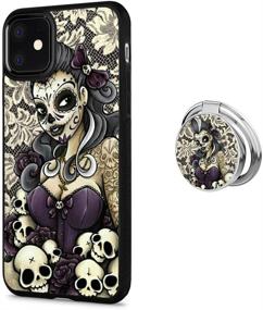 img 4 attached to 📱 SYtrad Sugar Skull iPhone 11 Case: Slim Hybrid Shockproof Cover + Grip Ring Holder - Multi-Function, Soft & Hard Tire Design - Ultimate Phone Protection!