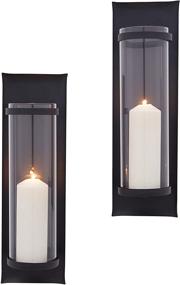 img 4 attached to 🖼️ Danya B Wrought Iron Rectangle Wall Accent - Set of 2 Metal Pillar Candle Sconces with Glass Inserts, Black