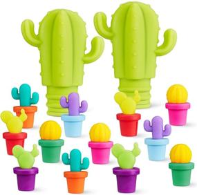 img 4 attached to 🌵 Set of 2 Cactus Stopper Wine Charms: Green Cactus Silicone Bottle Stoppers with 12 Multi-Color Glass Marker Stoppers