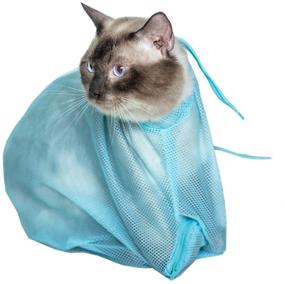 img 4 attached to 🐱 TECH P Creative Life Adjustable Multifunctional Polyester Cat Washing Shower Mesh Bags - Blue, Ideal for Pet Nail Trimming
