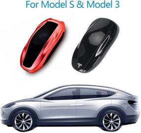 img 3 attached to 🔑 AziPro Чехол для ключа Tesla Model S & Model 3, красный алюминиевый прочный защитный чехол для брелока без ключа с брелоком для мужчин и женщин.