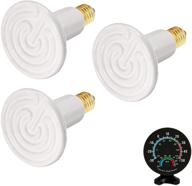 🔥 100w trio of white ceramic heat lamps with thermo-hygrometer: infrared reptile heat emitter, pet brooder coop heater bulb for chicken lizard turtle snake aquarium - etl listed logo
