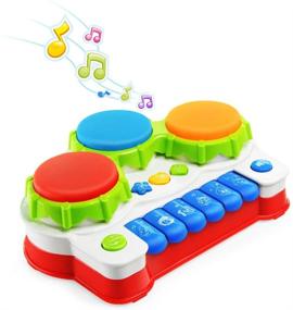 img 4 attached to 🎵 AVIASWIN Toddler Musical Toy: Drum and Piano Instrument for Baby Girl and Boy with Music, Lights, and Animal Sounds – Perfect Educational Gift for Travel – Ages 6-18 Months