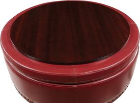 img 1 attached to 🔴 OSP Home Furnishings Augusta Round Storage Ottoman: Nailhead Accents, Flip Lid & Serving Tray – Crimson Red Faux Leather