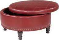 🔴 osp home furnishings augusta round storage ottoman: nailhead accents, flip lid & serving tray – crimson red faux leather logo