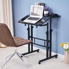 img 1 attached to Enhance Your Productivity with DlandHome Stand Sit Desk: Adjustable Standing Desk 23.6 inches Table Workstation Mobile Desk Cart Tray in Black 101-BK