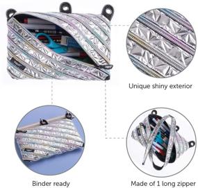 img 2 attached to 🌈 Organize and Carry it All in Style: ZIPIT Metallic 3 Ring Binder Pencil Pouch - Holds Up to 60 Pens - Girl's 3-Ring Pencil Case (Silver-Rainbow)
