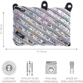img 1 attached to 🌈 Organize and Carry it All in Style: ZIPIT Metallic 3 Ring Binder Pencil Pouch - Holds Up to 60 Pens - Girl's 3-Ring Pencil Case (Silver-Rainbow)