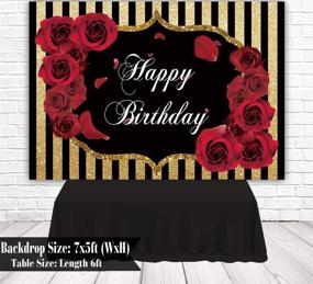 img 2 attached to 🎂 Funnytree 7x5ft Floral Happy Birthday Party Backdrop Roses Flowers Black and Gold Stripes Girl Adult Photography Background Sweet 16 Cake Table Decorations Banner Photo Booth