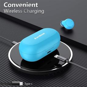 img 2 attached to 🎧 Беспроводные наушники Kurdene Bluetooth с беспроводным зарядным футляром - сенсорное управление, водонепроницаемые, Bluetooth 5.0, шумоподавление CVC 8.0, глубокий бас для занятий спортом (голубой)