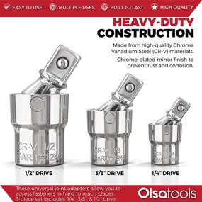 img 3 attached to 🔧 Olsa Tools набор универсальных шарниров: 3-х шарнирной головки с шаровым патроном, поворотной головки и универсальной головки включает привод 1/2-дюйма, 3/8-дюйма и 1/4-дюйма, полный комплект с алюминиевым шинным профилем - профессионального класса