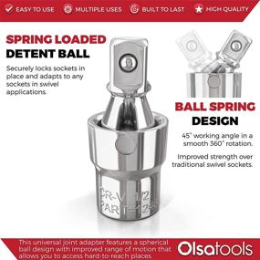 img 1 attached to 🔧 Olsa Tools набор универсальных шарниров: 3-х шарнирной головки с шаровым патроном, поворотной головки и универсальной головки включает привод 1/2-дюйма, 3/8-дюйма и 1/4-дюйма, полный комплект с алюминиевым шинным профилем - профессионального класса
