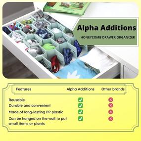 img 1 attached to 📦 Alpha Additions Honeycomb Organizer Set - Includes Honeycomb Organizer(1) and Bonus Clothing Organizer(1) - Drawer Organizer for Underwear, Belts, Shirts, Jewelry - Plastic Honeycomb Divider