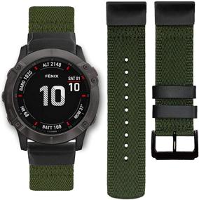 img 4 attached to 📿 Green Nylon Watch Band for Garmin Fenix 6X/Fenix 5X, Quick Install 26mm Woven Soft Nylon Fast Dry Wristband Strap for Garmin Fenix 6X Pro/Sapphire/Solar, Fenix 5X/5X Plus, Tactix Delta, Fenix3