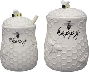 img 2 attached to Stylish and Functional: Youngs Inc Ceramic Jar with Honey Dipper for Multiple Uses