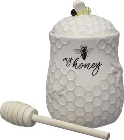 img 3 attached to Stylish and Functional: Youngs Inc Ceramic Jar with Honey Dipper for Multiple Uses