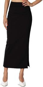 img 4 attached to S~XL High Waist Stretch Ponte Knit Mid Calf Long Pencil Skirt with Side Slit by TheMogan