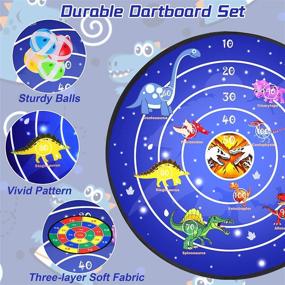 img 3 attached to 🎯 Dual-Sided Dart Board for Kids - Includes 16 Sticky Balls, 2 Hooks - Ideal Party Game and Stocking Stuffer - Dinosaur Themed Target Toy for Boys and Girls aged 3-12 - 19.7 Inches