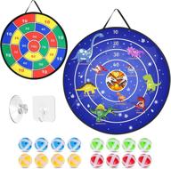 🎯 dual-sided dart board for kids - includes 16 sticky balls, 2 hooks - ideal party game and stocking stuffer - dinosaur themed target toy for boys and girls aged 3-12 - 19.7 inches логотип