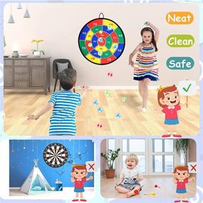 img 1 attached to 🎯 Dual-Sided Dart Board for Kids - Includes 16 Sticky Balls, 2 Hooks - Ideal Party Game and Stocking Stuffer - Dinosaur Themed Target Toy for Boys and Girls aged 3-12 - 19.7 Inches