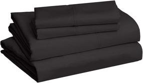 img 4 attached to 🛏️ Queen Size Black Microfiber Bed Sheet Set by Amazon Basics - Lightweight, Super Soft, Easy Care with 14" Deep Pockets