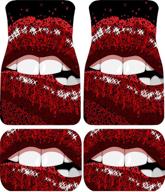 🚗 poceacles universal anti skid car floor mats: red lip print fashion - 4 piece front/rear carpets for cars, trucks, suvs, vans logo