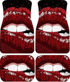 img 2 attached to 🚗 Poceacles Universal Anti Skid Car Floor Mats: Red Lip Print Fashion - 4 Piece Front/Rear Carpets for Cars, Trucks, SUVs, Vans