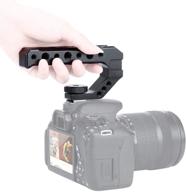 r005 camera top handle: universal video stabilizing rig with 3 cold shoe adapters for microphone, led light, and monitor mounting - ideal for easy low angle shoots metal logo